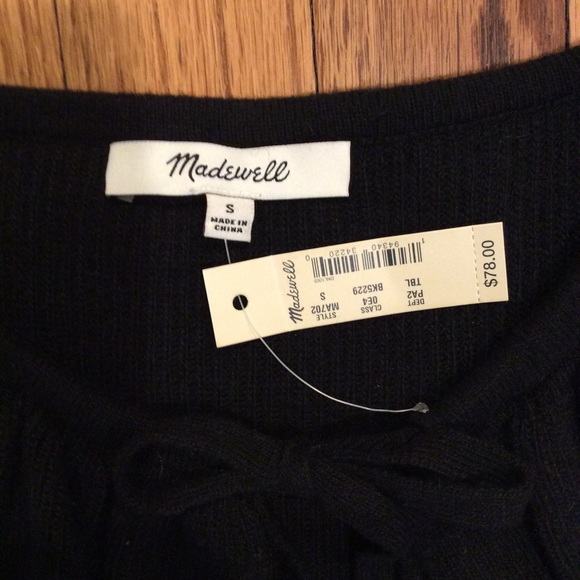NWT Madewell BLACK Tie-Neck Ruffle Pullover Sweater Collar Knit Top - Picture 6 of 9